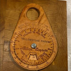 Vintage handmade leather Yellowstone gas per mileage meter computer